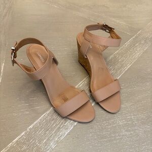 Express Tan Cork Wedge Ankle Strap Sandals heels
